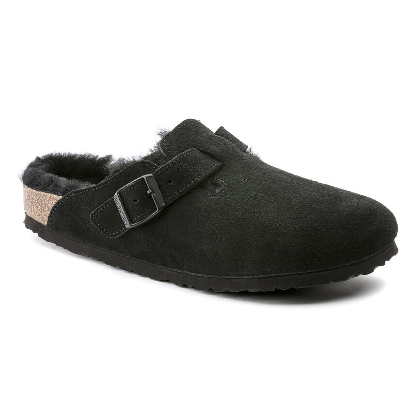 Birkenstock - Boston met lamsvel voering - Zwart - Smal - Shoesheaven.eu